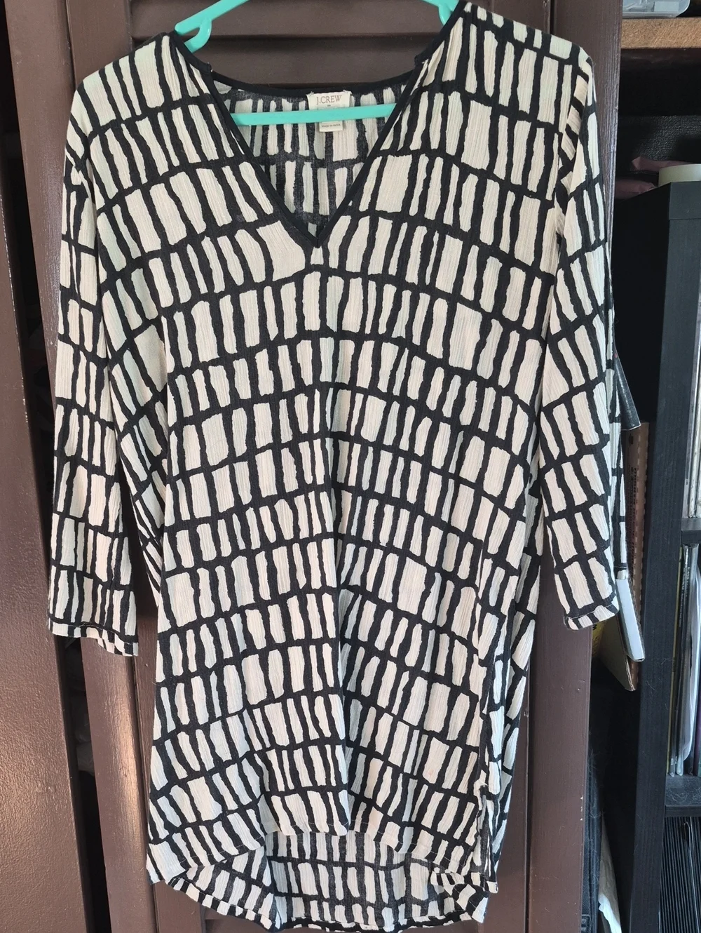 J. Crew Black and White Geometric V-Neck Tunic